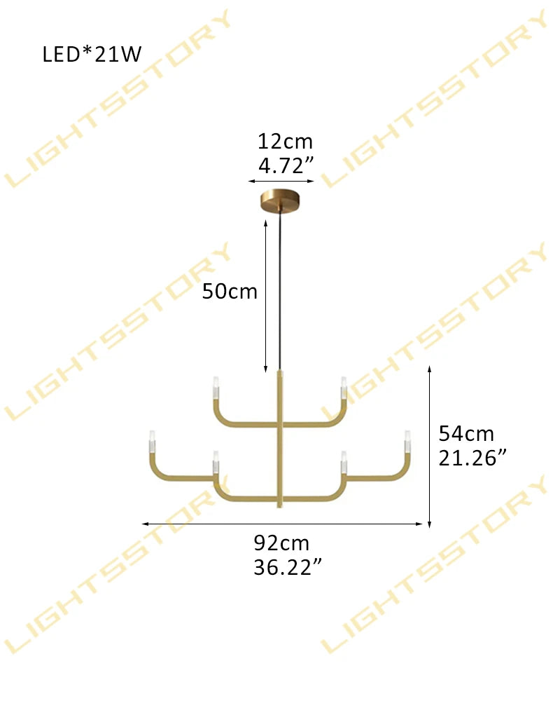 LightsStory Series Candlestick Design Chandelier with LED Lights for Dining rooms and Living Rooms 6 lights-D92*H54CM D36.22"*H21.26" Golden American chandelier