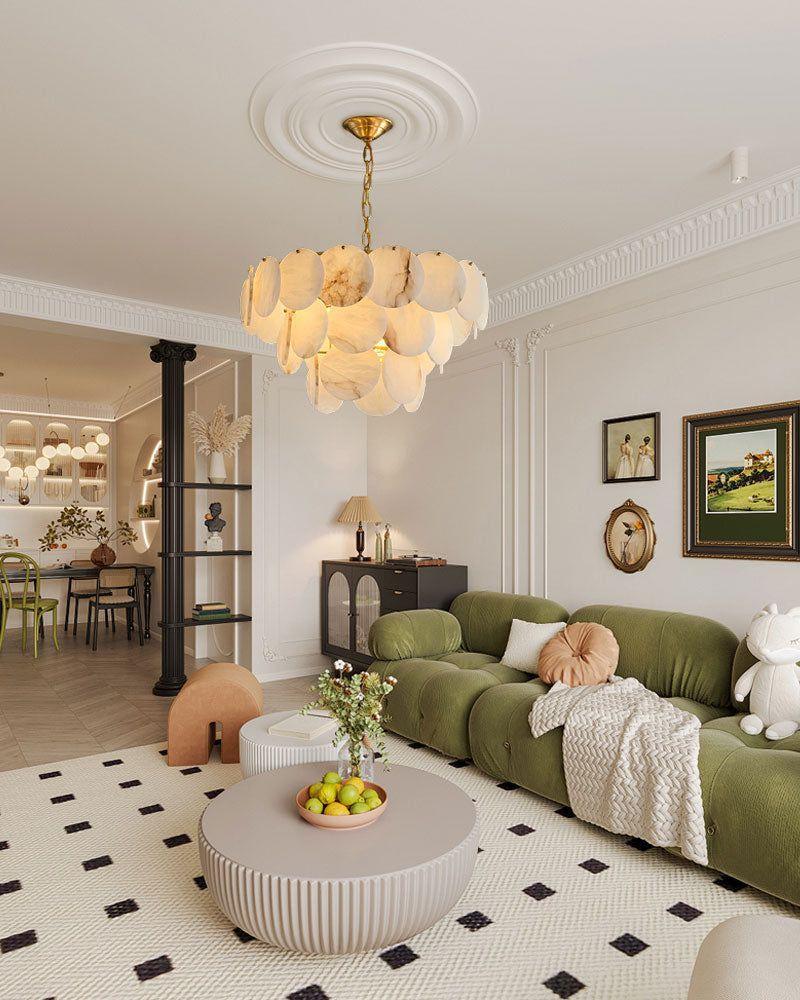 Modern Large Tier Alabaster Chandelier Wide 36" Lacquer Brass Metalwork for Foyer Decor Modern Pendant lamp