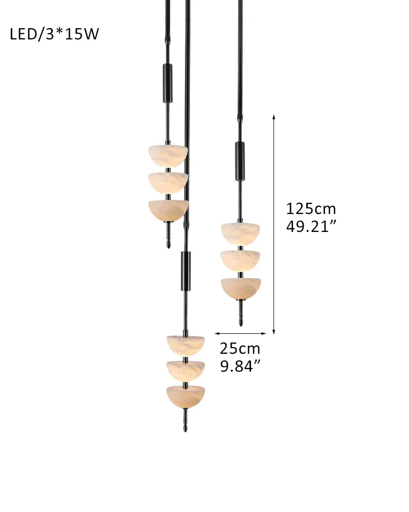 Alabaster Triple Half Spheres Vertical Suspension Lights Lacquered Burnished Brass/Black Set of 3 - D25*H125CM D10"*50" Black Modern Pendant lamp
