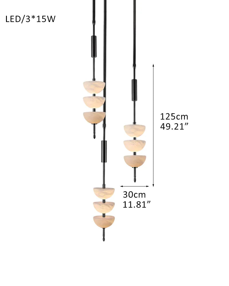 Alabaster Triple Half Spheres Vertical Suspension Lights Lacquered Burnished Brass/Black Set of 3 - D30*H125CM D12"*50" Black Modern Pendant lamp
