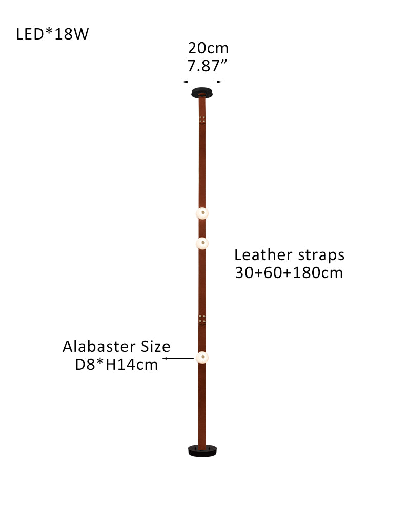 Hubbardton Forge Snaps Small LED Floor-to-Ceiling Light in Brown Leather Finished