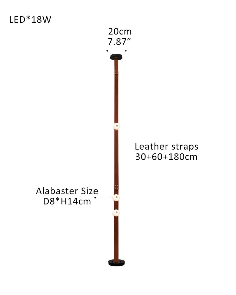Hubbardton Forge Snaps Small LED Floor-to-Ceiling Light in Brown Leather Finished 3-light-30+60+180cm Belt-B White Alabaster + Brown Leather American standing floor lamp