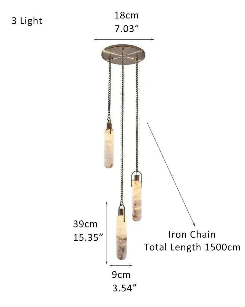 Unique & Modern Multi-Drop Alabaster Pendant Light in aged brass chain 150cm 3 light-D9*H39CM D3.54*H15.36"-L White + Brass Vintage Simple Pendant Lamp