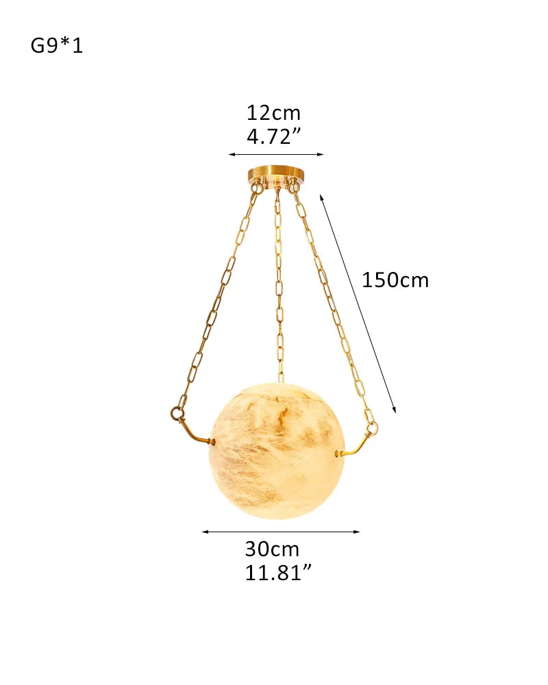 Vintage Alabaster Globe Pendant Light Fixture with brass/black adjustable chain 150cm D30cm D11.81" White + Brass Vintage Simple Pendant Lamp