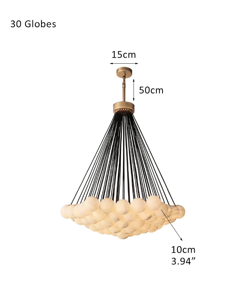 18/30 lights Cluster Adjustable Lighting Alabaster Globes Chandelier for high ceiling entrance 30 light-D10cm D3.94" White + Brass American Vintage chandelier lamp