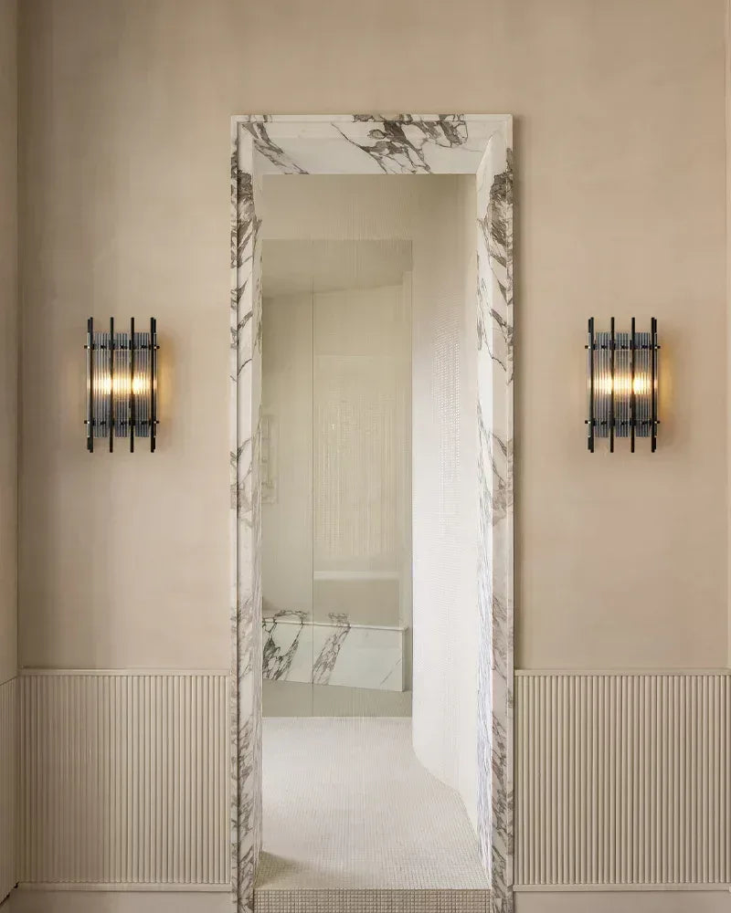 San Marco Strip Glass Shade Round Chandelier Collection in Antiqued Brass/Black Steel American chandelier