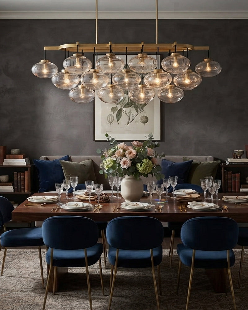 Vence Crystal Clear Glass Globe Cloud Chandelier - Serene Black Trim - Kitchen Islands & Dining Rooms