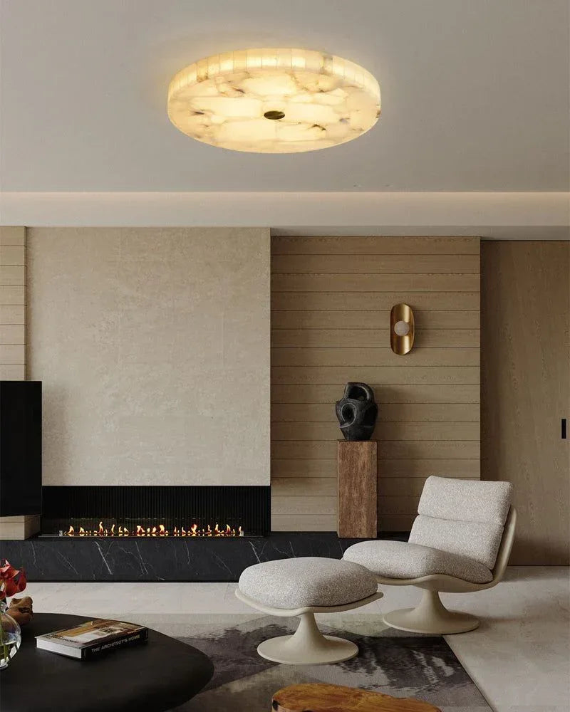 Modern White Spanish Marble Round Ceiling Light, Dia 16“/20"/24",18W to 48W Flush Mounted Ceiling Lamp