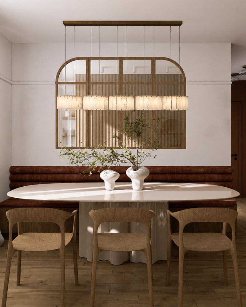Alabaster Swirl Concentric Panel Tiered Linear Pendant Light - Natural Spanish Alabaster Panels