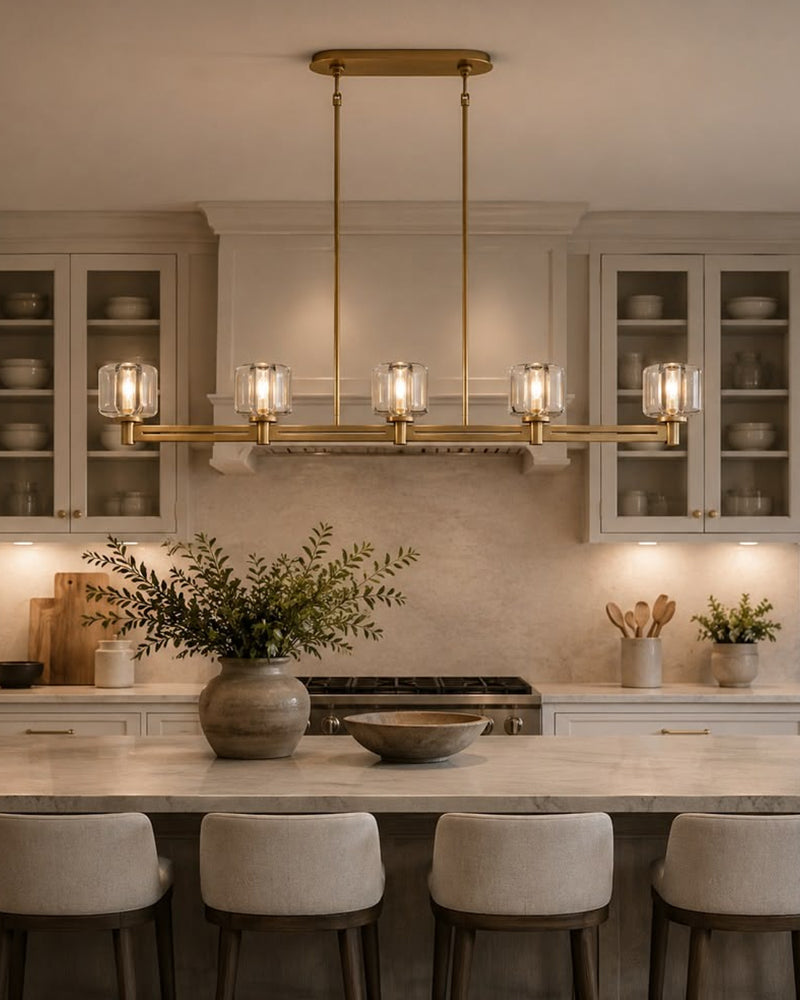 Mayfair K9 Crystal Prism Chandelier - Heritage Brass, Serene Black Trim - Kitchen, Dining Rooms & Living Rooms