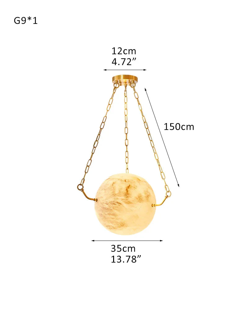 Vintage Alabaster Globe Pendant Light Fixture with brass/black adjustable chain 150cm D35cm D13.78" White + Brass Vintage Simple Pendant Lamp