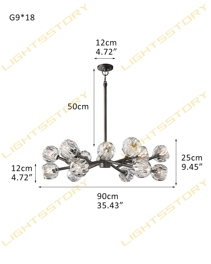 Modern Crystal Pendant Cluster Lighting with Adjustable Cord for Handing Lighting Fixture 18 light-D90*H25CM D35"*H9" Black+Clear Crystal Modern Pendant lamp