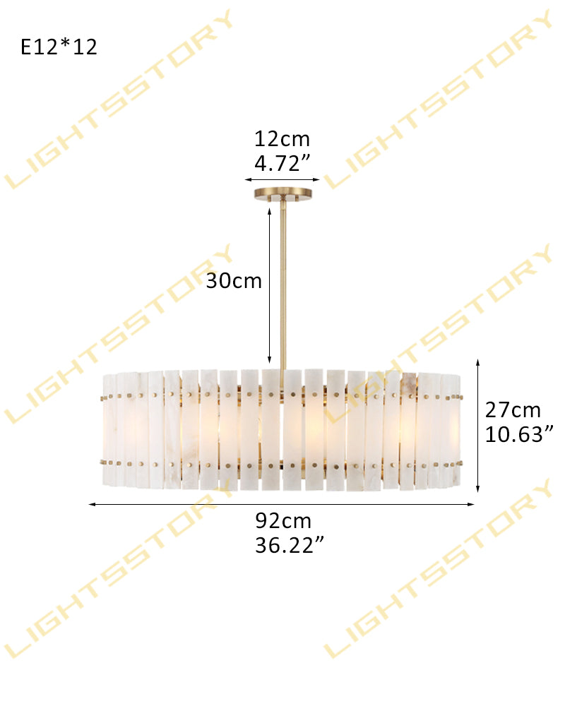 Burton Alabaster Gold Studded Panel Drum Pendant Light - Natural Spanish Alabaster Panels, Lux Gold Trim - Living Rooms & Dining Rooms