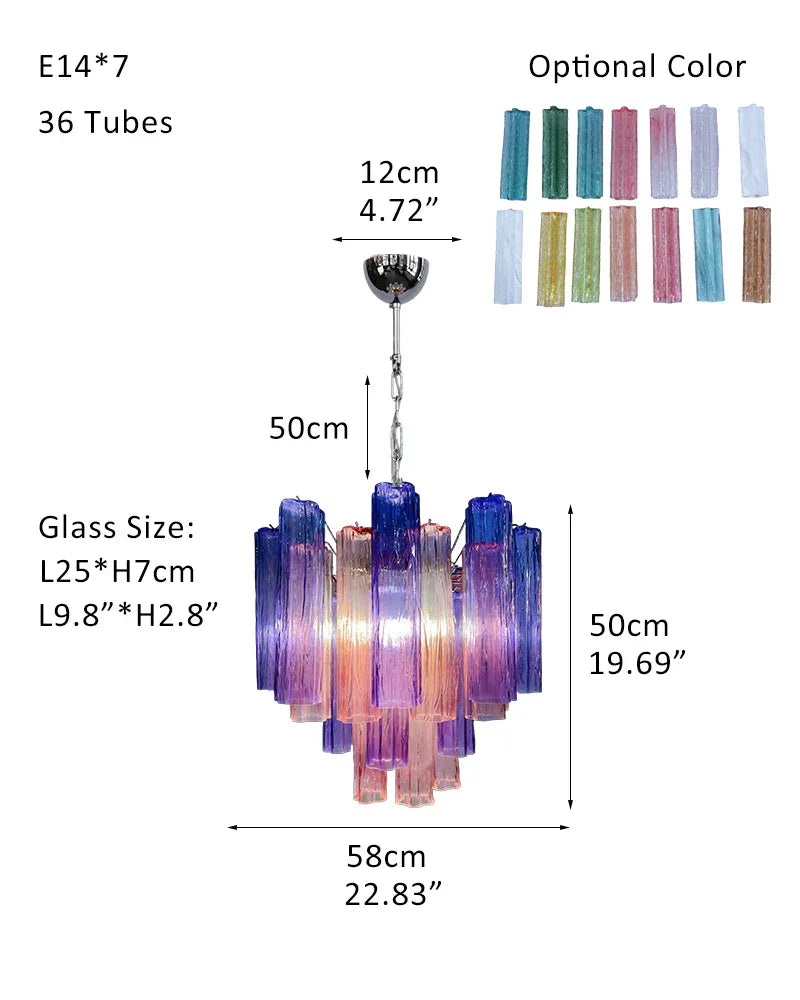 Modern Colored Murano Purple Glass Tube Tronchi Chandelier P-D58*H50CM D23"*H20"(36 tubes)-B Purple Glass + Silver Frame American chandelier