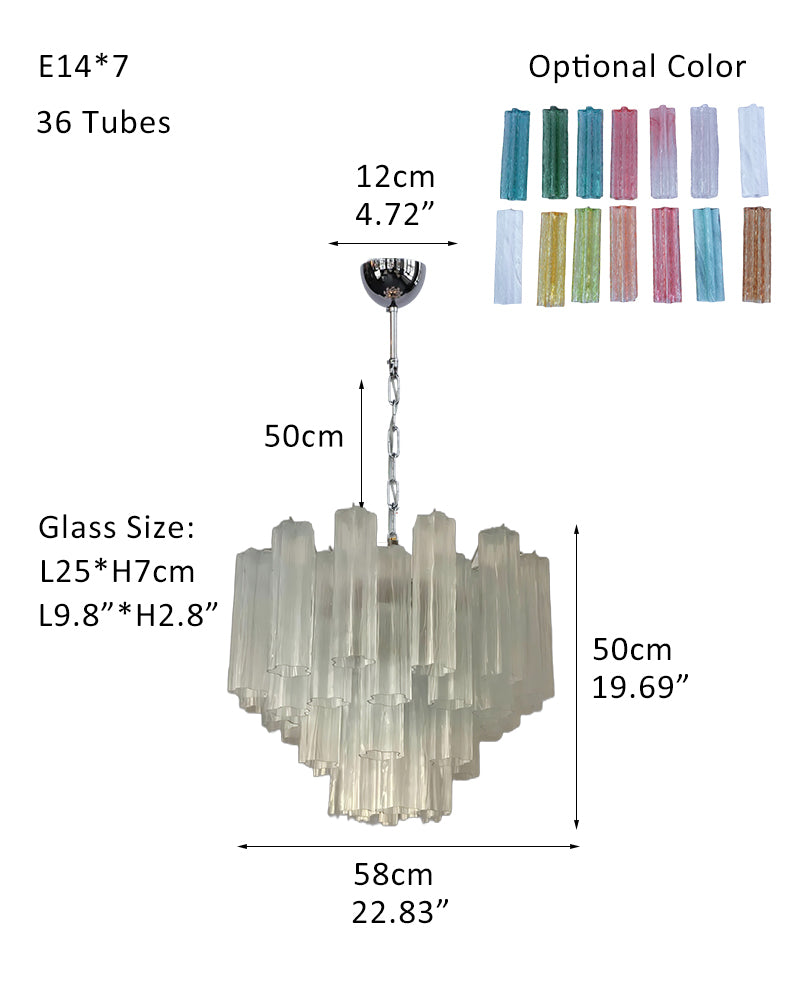 Classic Murano Transparent Glass Tube Chandelier Brushed Gold & Chrome Frame