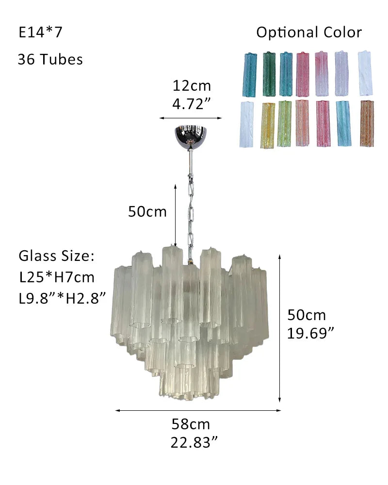 Classic Murano Transparent Glass Tube Chandelier Brushed Gold & Chrome Frame P-D58*H50CM D23"*H20"(36 tubes) Transparent Glass + Silver Frame American chandelier