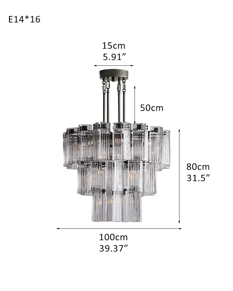 Brass/Black Steel Frame Large Round Chandelier 38''48''60'' with Smoky/Clear Glass 3-Tier-L100CM L39.37" Black Frame + Clear Glass American chandelier