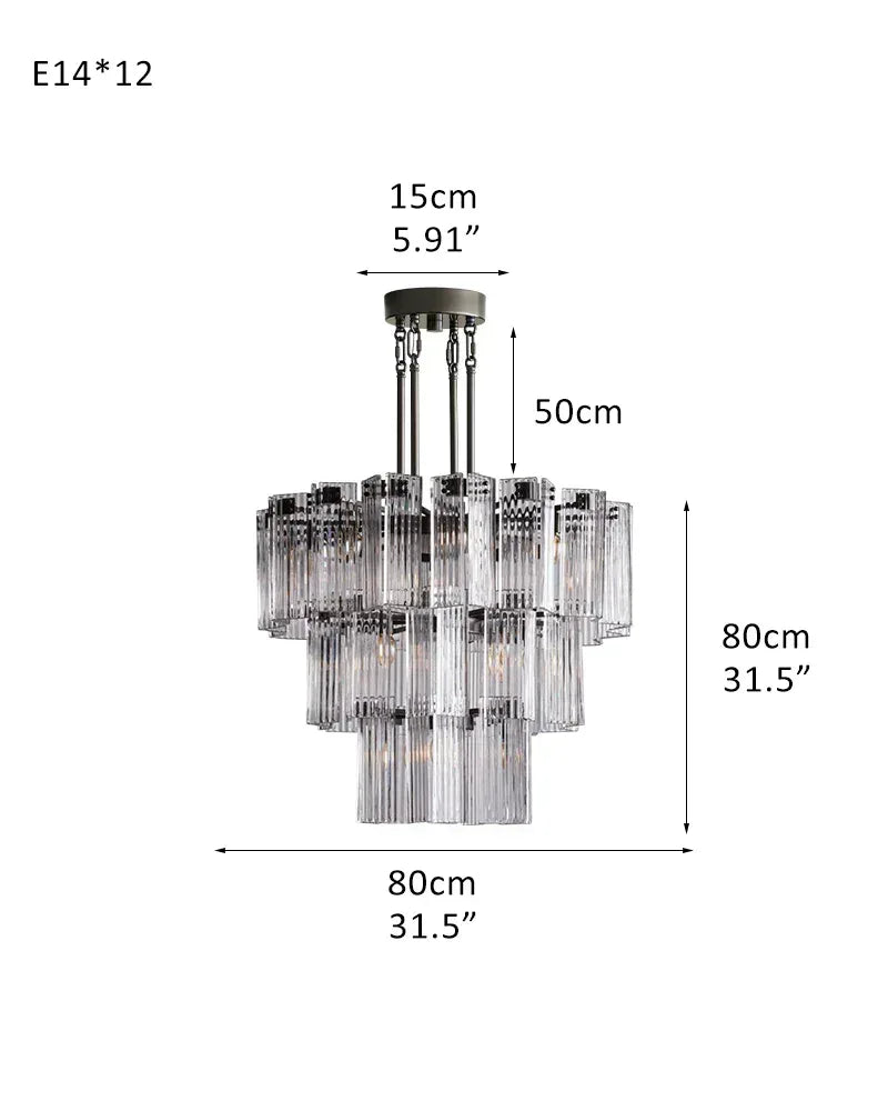 Brass/Black Steel Frame Large Round Chandelier 38''48''60'' with Smoky/Clear Glass 3-Tier-L80CM L31.5" Black Frame + Clear Glass American chandelier