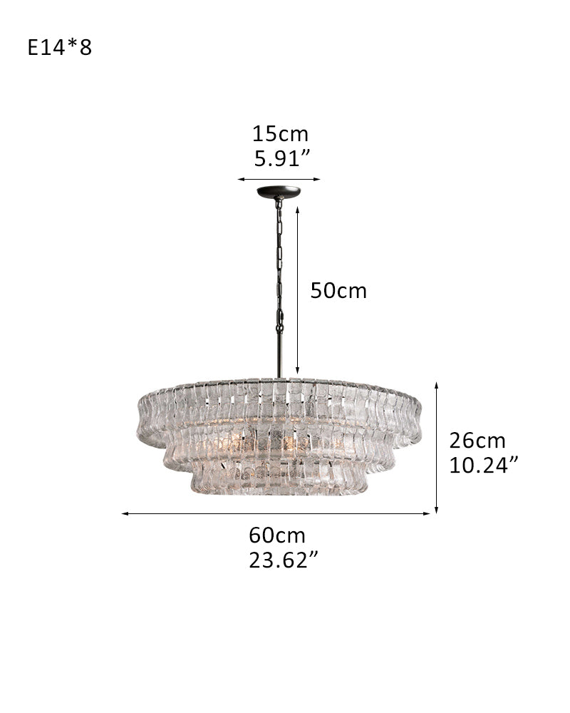 Ghiaccio 4-Tiered Glass Round Chandelier 36" in Brass/Bronze Aluminum Chain