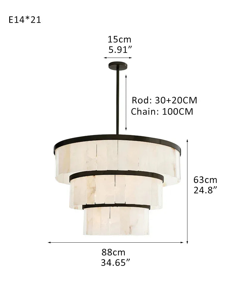 LightsStory Series Geometric Chandelier | Round Tier Handcrafted Natural Plaster, Brass Black finish for Living rooms, bedrooms, and dining areas 3 Tier-D88*H63CM D24.65"*H24.8" Black + White American chandelier