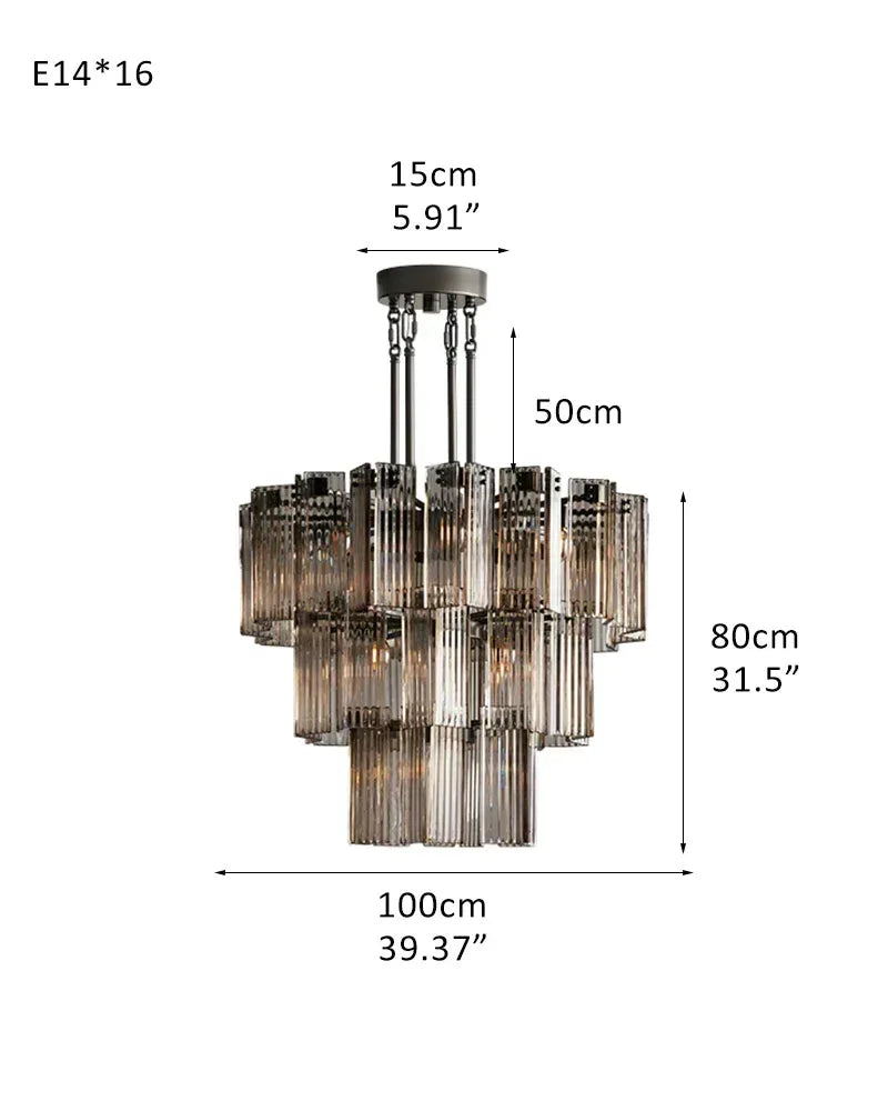 Brass/Black Steel Frame Large Round Chandelier 38''48''60'' with Smoky/Clear Glass 3-Tier-L100CM L39.37" Black Frame + Smoke Glass American chandelier