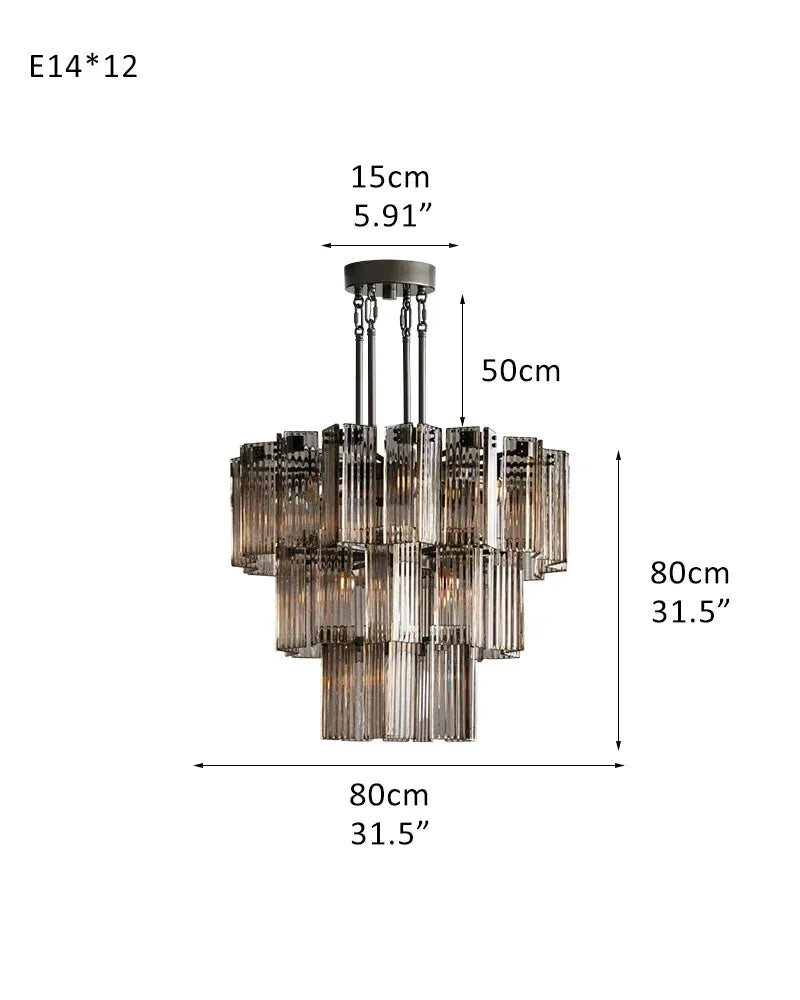 Brass/Black Steel Frame Large Round Chandelier 38''48''60'' with Smoky/Clear Glass 3-Tier-L80CM L31.5" Black Frame + Smoke Glass American chandelier