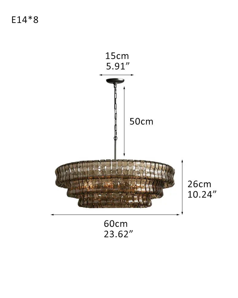 Ghiaccio 4-Tiered Glass Round Chandelier 36" in Brass/Black Aluminum Chain 3 tier-L60*H26CM L24"*H10"(E14*8) Black + Smoke Glass American chandelier
