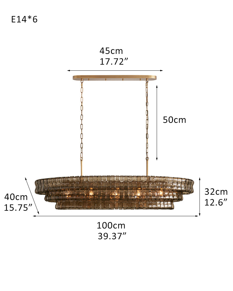 Ghiaccio 3/4-Tiered Glass Oval Chandelier 48" in Brass/Bronze Aluminum Chain