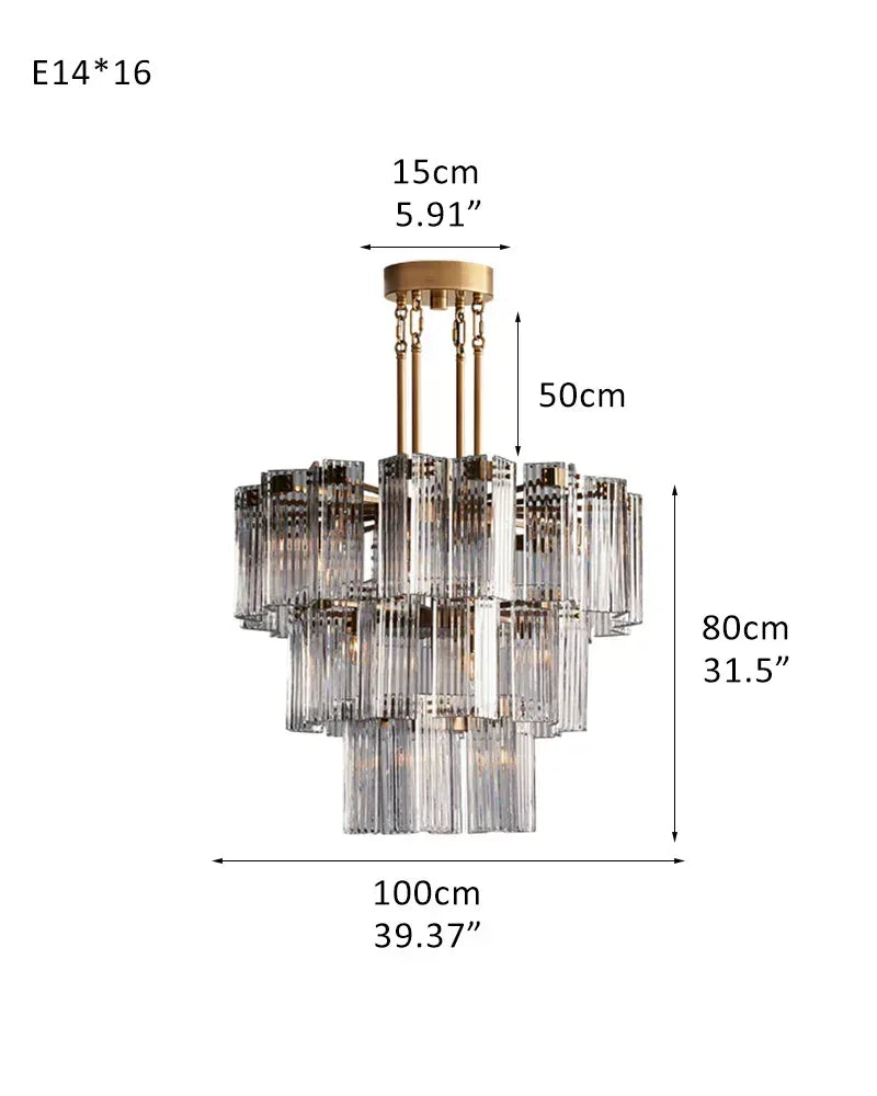 Brass/Black Steel Frame Large Round Chandelier 38''48''60'' with Smoky/Clear Glass 3-Tier-L100CM L39.37" Gold Frame + Clear Glass American chandelier