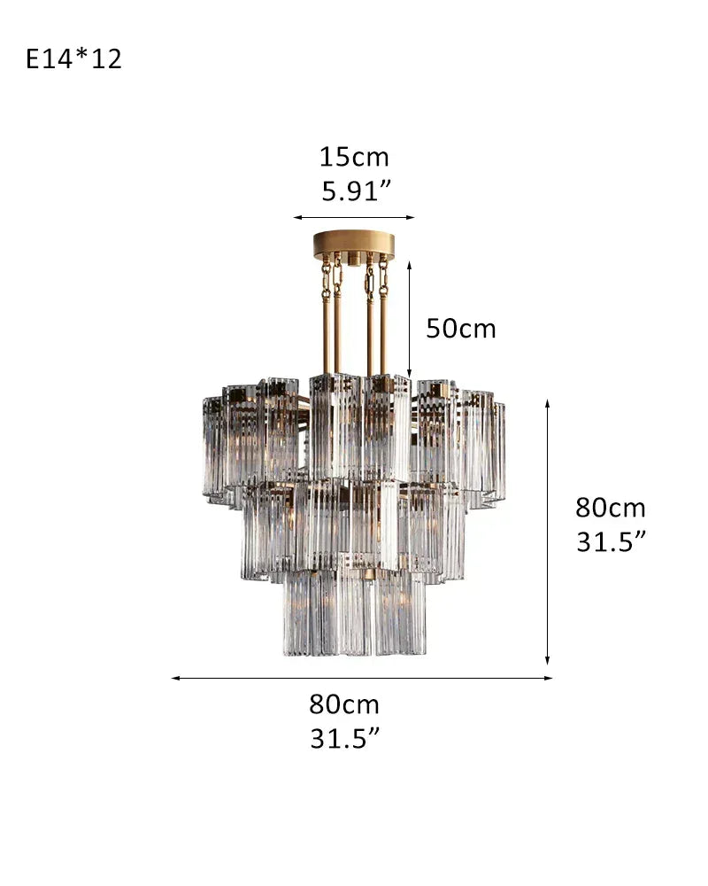 Brass/Black Steel Frame Large Round Chandelier 38''48''60'' with Smoky/Clear Glass 3-Tier-L80CM L31.5" Gold Frame + Clear Glass American chandelier