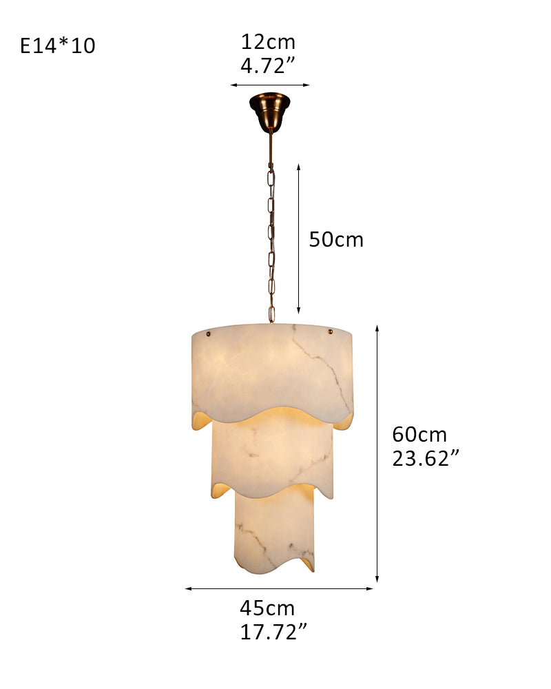 White Alabaster and Antique Brass Finish Layered Pendant Light Wide 18"