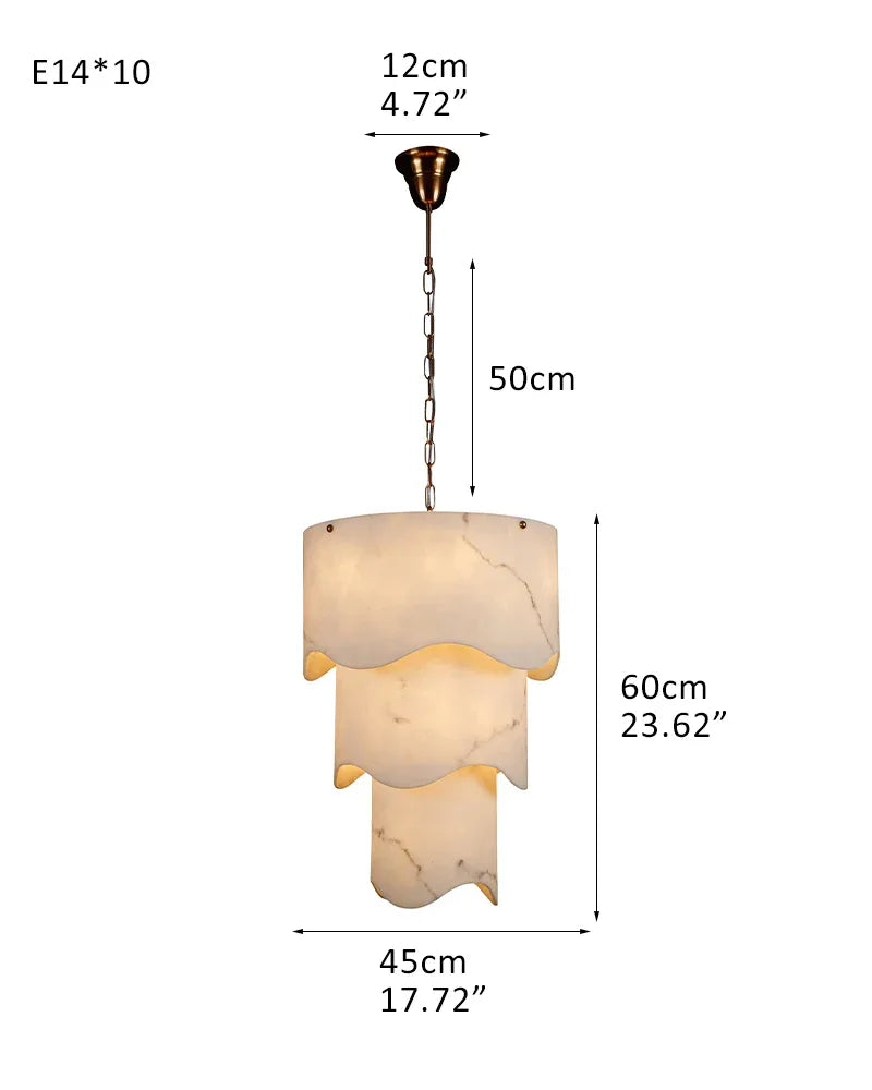 White Alabaster and Antique Brass Finish Layered Pendant Light Wide 18" 3 Tiered-D45*H60CM D18"*H24" White + Brass Modern Pendant lamp