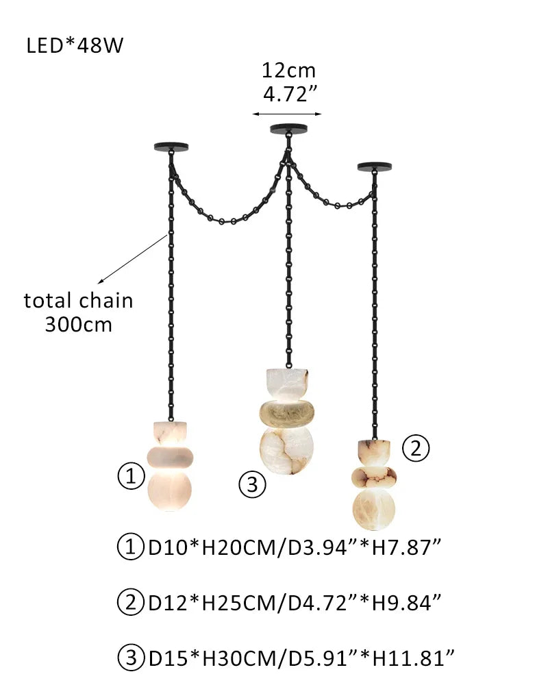 7 lights 6" Wide Multi Light LED Pendant Light Fixtures white alabaster indoor lighting 3 light-D10+D12+D15CM D4"+D5"+D6" Black Modern Pendant lamp
