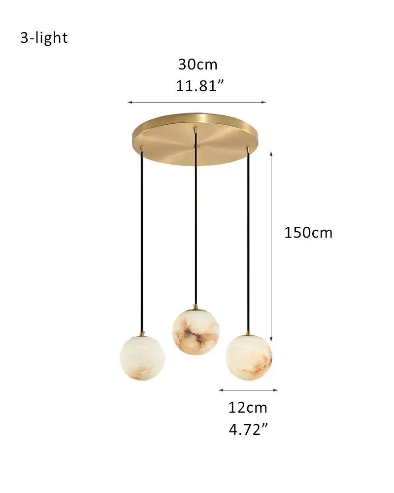 16-light Cluster Alabaster Globes Ceiling Staircase Pendant Lighting with adjustable cord 3-light-D12cm D4.72" White + Brass Modern Pendant lamp