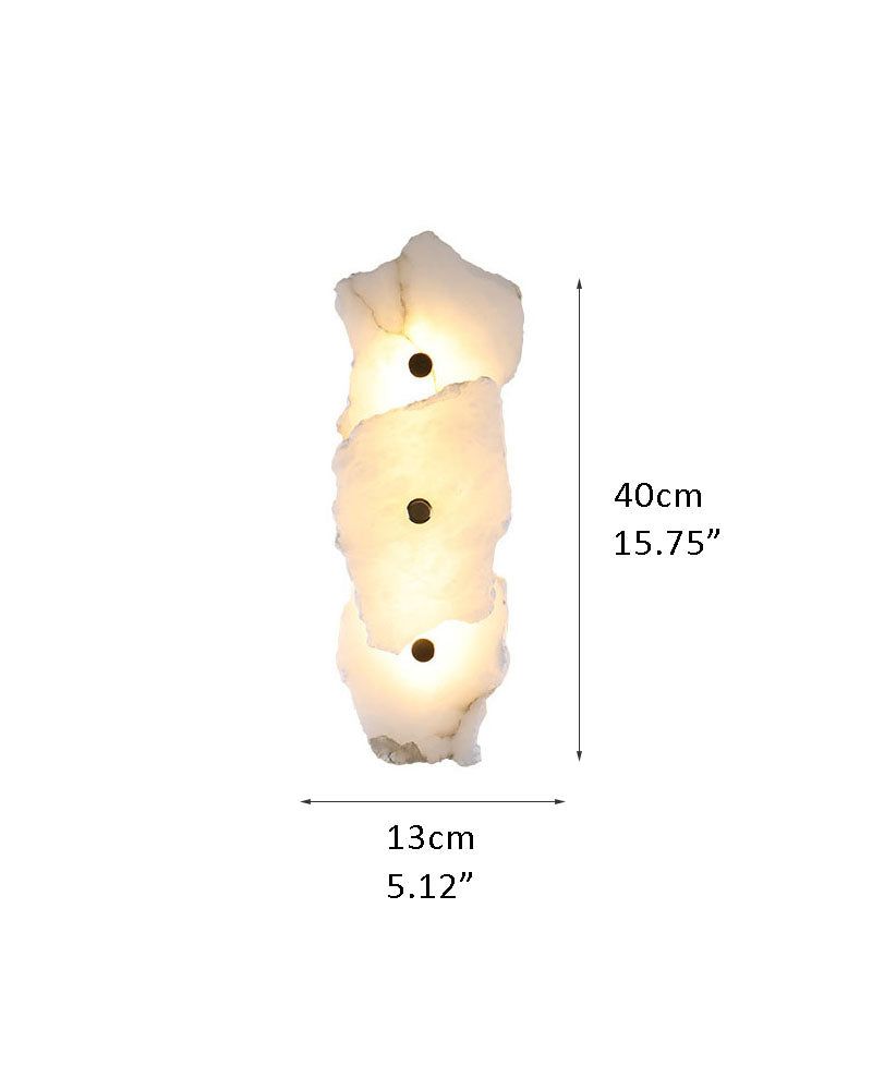 Alabaster wall light fixture with three LED bulbs, dimensions 40cm x 13cm