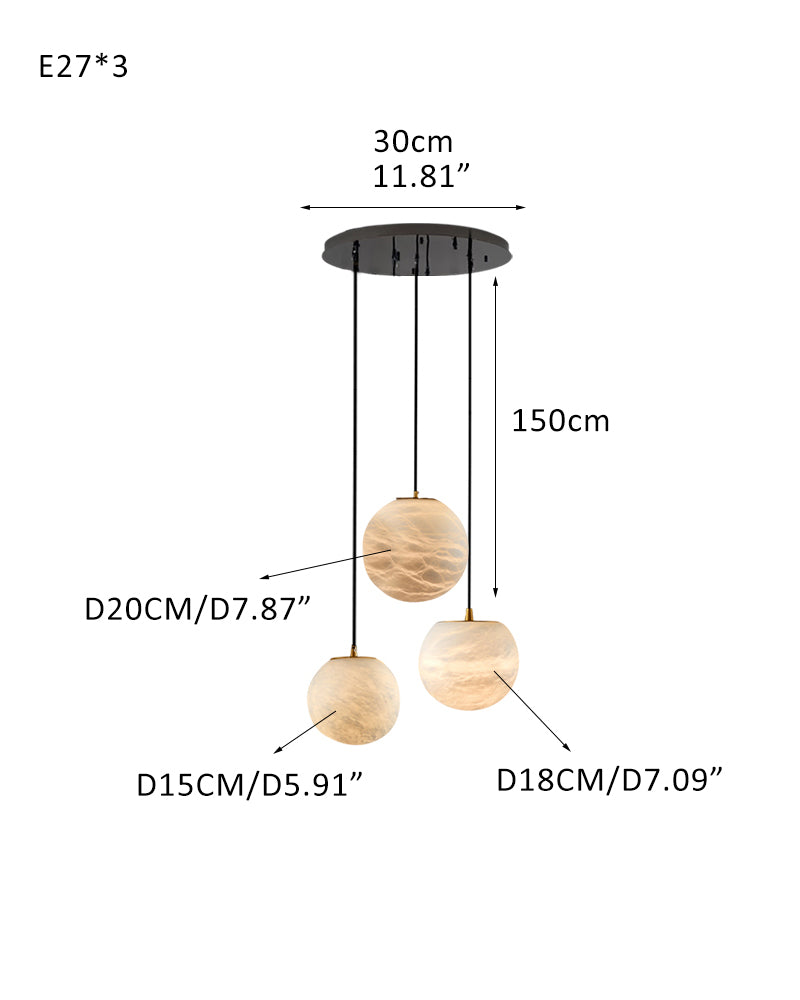 Modern Moon Alabaster Sphere Multi-Light Chandelier Indoor Lighting