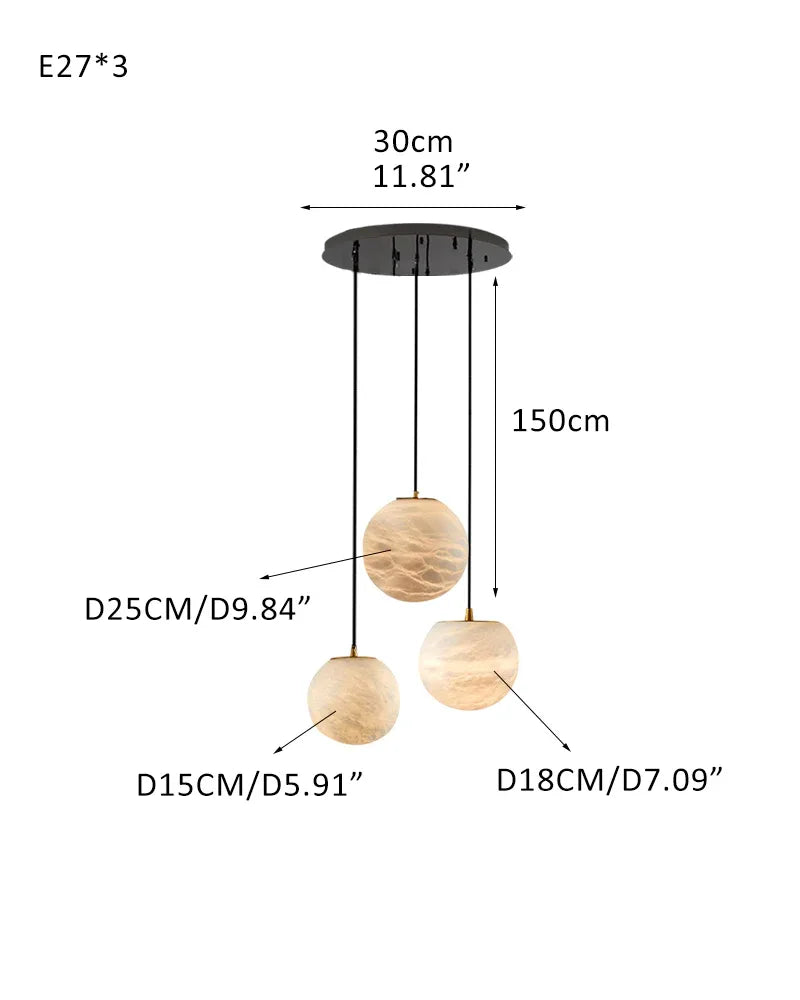 Modern Cluster Lighting LED Moon Alabaster Sphere Dome Ceiling Chandelier Indoor Lighting 3-light-D15+D18+D25CM D5.9"+D7.09"+D9.84" White + Black Modern Pendant lamp