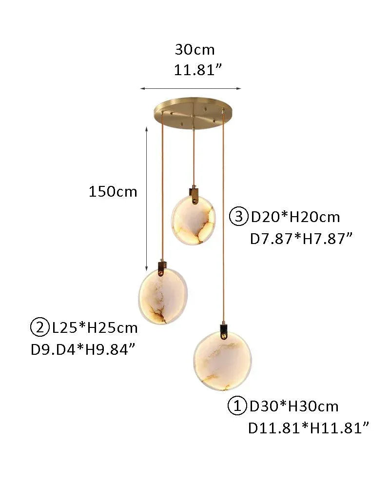 Cluster Spanish Marble Round Pendants Staircase Chandeliers Lighting Brass Finished 3P-D20+D25+D30CM White + Brass Modern Pendant lamp