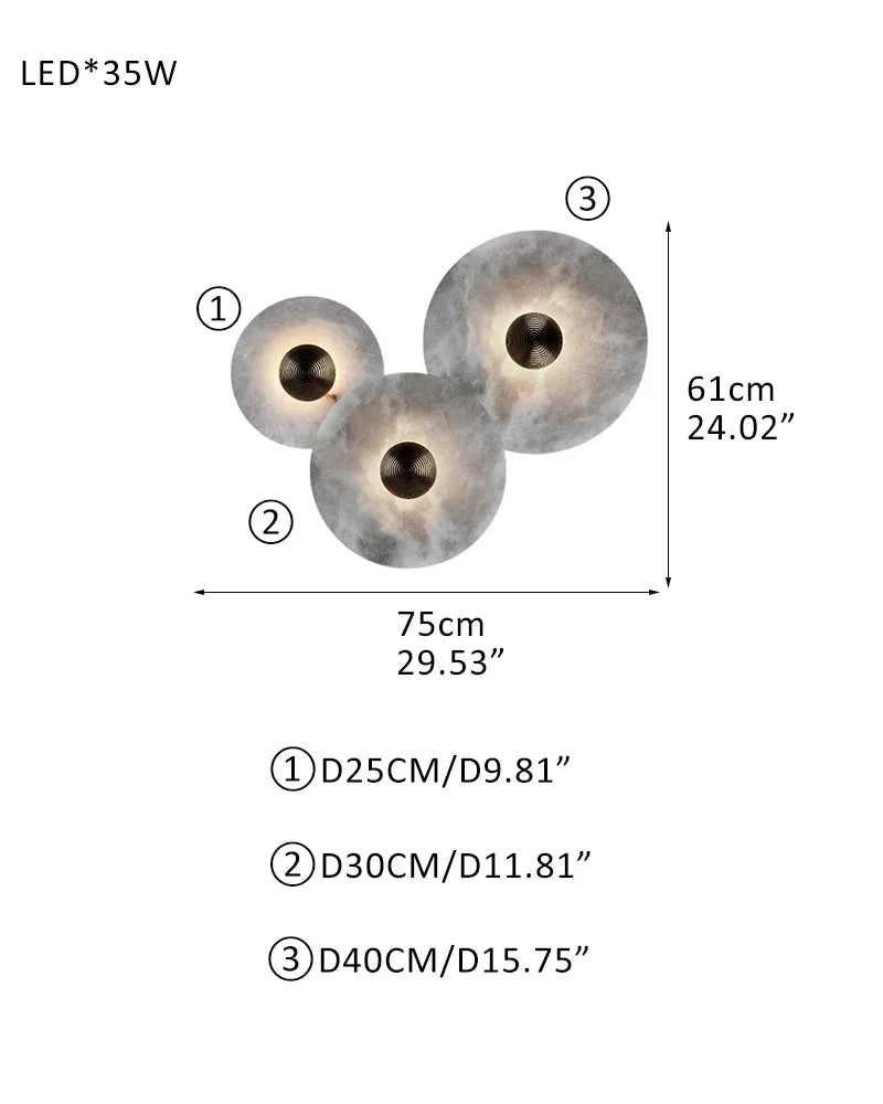 Modern Brass Hardwared Round Alabaster Conbination Plug-in Wall Lamp 10" Wide D75+H61CM D29.5"*H24"(D25+D30+D40CM) Brass + White Modern Art Design Wall Lamp