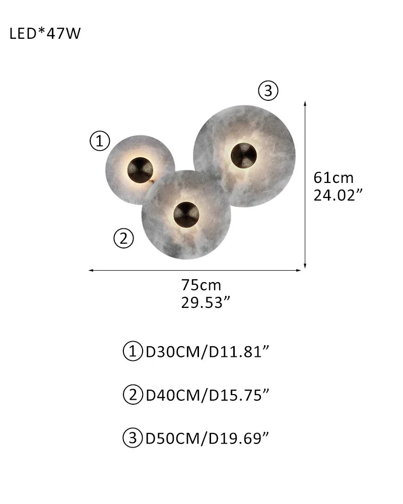 Modern Brass Hardwared Round Alabaster Conbination Plug-in Wall Lamp 10" Wide D75+H61CM D29.5"*H24"(D30+D40+50CM) Brass + White Modern Art Design Wall Lamp