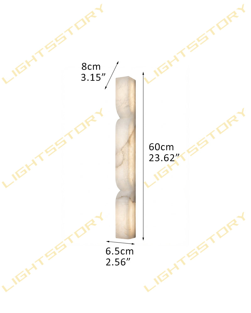 A product dimension diagram showing a carved decorative column or trim piece with measurements labeled 60cm in height, 8cm in top width, and 6.5cm in base width, on a white background with repeated LIGHTSSTORY watermarks.