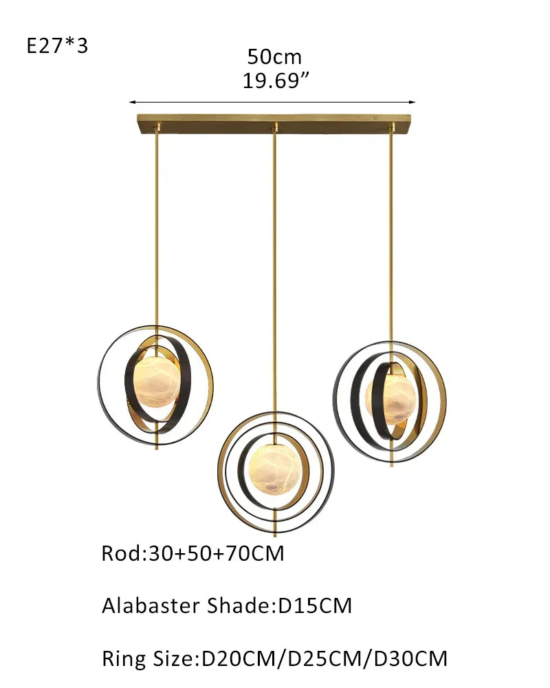 Modern Alabaster Round Chandelier Pearl - Gold & Bronze Rotatable Ring Highlight Finish 3 light-L70*W57*H71CM L28"*W23"*H28"-Long Gold + White Modern Pendant lamp