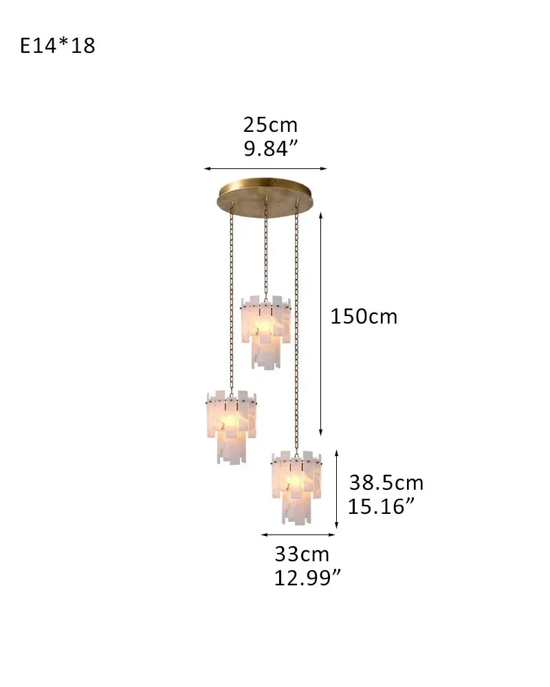 3/5/7-light Tired Alabaster marble Cluster Chandelier 13" with adjustable chain 3-light-D33*H38.5CM D12.99“*H15.16"-A Brass Luxury Modern Chandelier