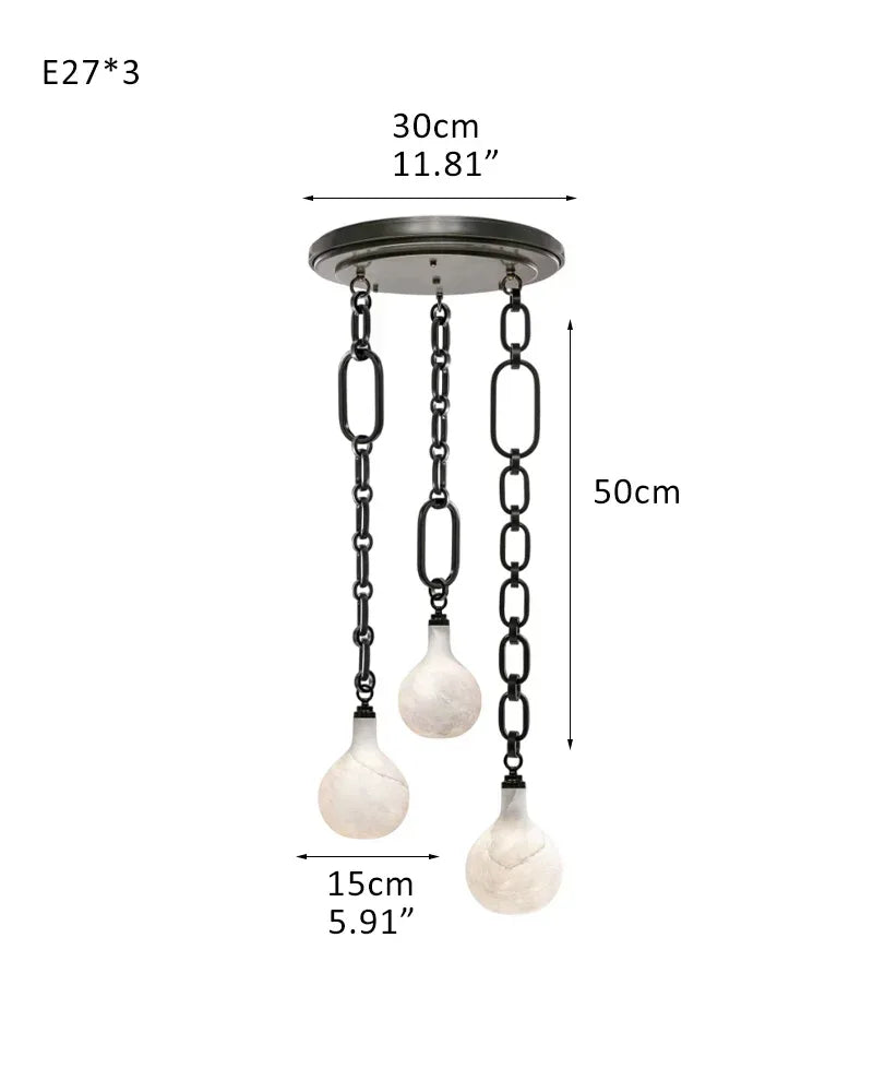 Cluster White Alabaster Globe Pendant Light with adjustable chain | 6" Living room Statement 3-light-D15cm D5.91"-A Black Chain + White American chandelier