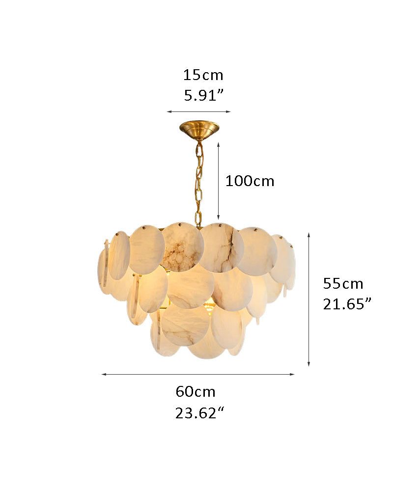 Long linear LED chandelier with Spanish marble shell, dimensions 100cm length, 60cm width.