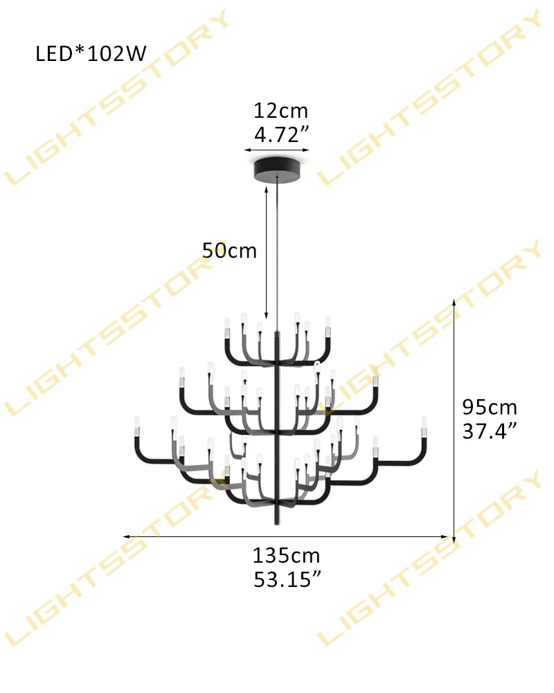 LightsStory Series Candlestick Design Chandelier with LED Lights for Dining rooms and Living Rooms 24 lights-D135*H95CM D53.15"*H37.4" Black American chandelier