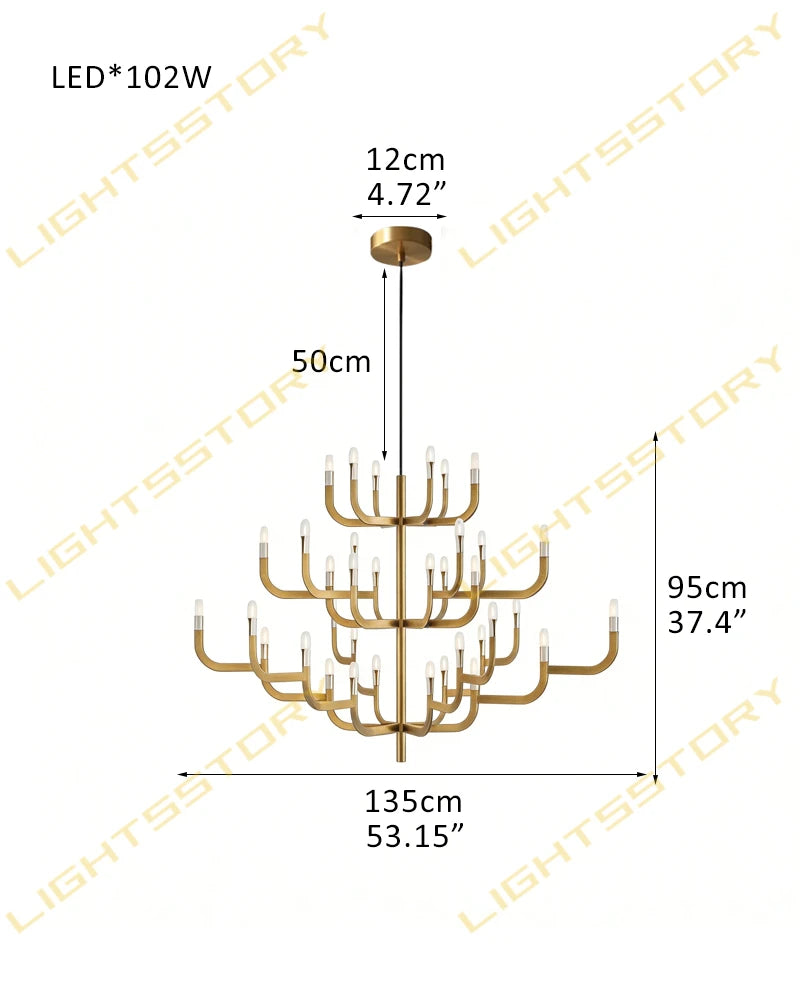 LightsStory Series Candlestick Design Chandelier with LED Lights for Dining rooms and Living Rooms 24 lights-D135*H95CM D53.15"*H37.4" Golden American chandelier