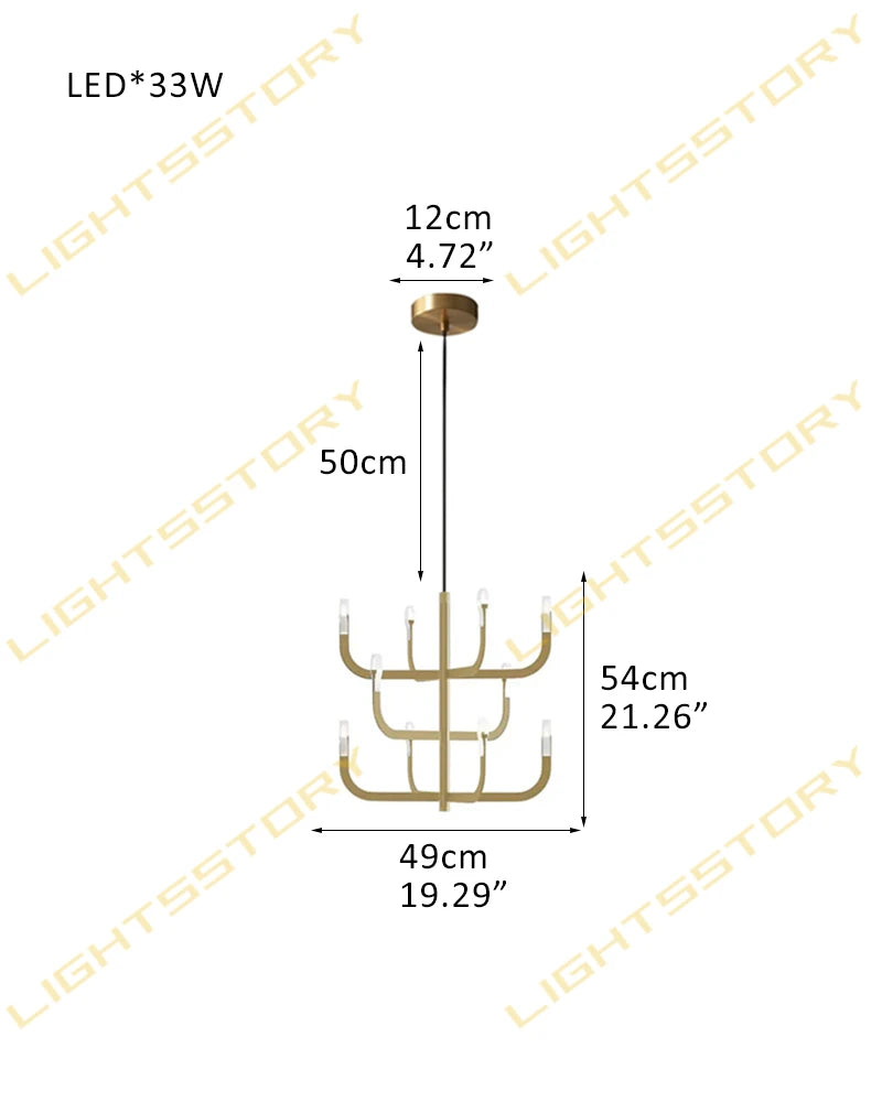 LightsStory Series Candlestick Design Chandelier with LED Lights for Dining rooms and Living Rooms 10 lights-D49*H54CM D19.29"*H21.26" Golden American chandelier