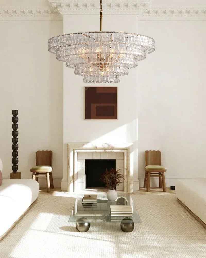 Ghiaccio 3/4-Tiered Glass Oval Chandelier 48" in Brass/Black Aluminum Chain American chandelier