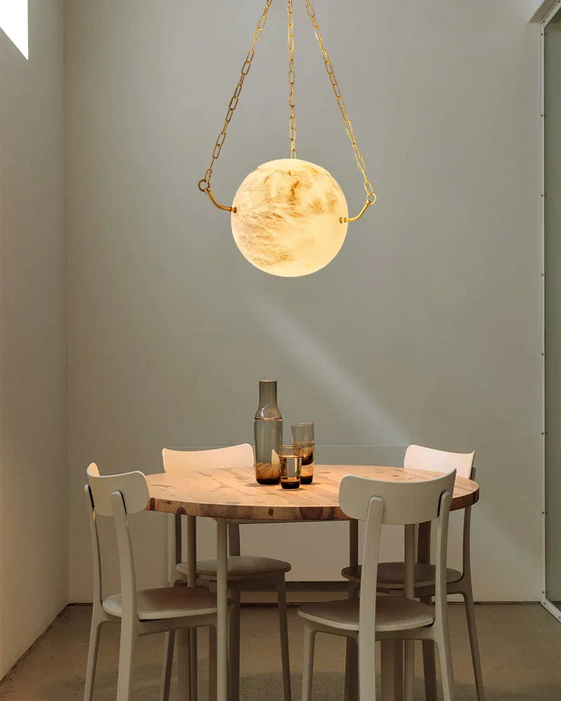 Vintage Alabaster Globe Pendant Light Fixture with brass/black adjustable chain 150cm Vintage Simple Pendant Lamp